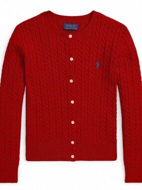 Polo Ralph Lauren Girls' 7-16 Mini-Cable Button Front Cardigan, color: RED